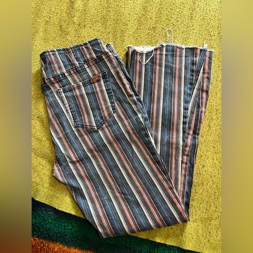 Rock and roll denim striped bell bottom jeans